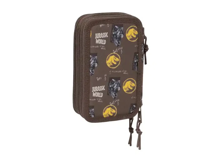 SAFTA Plumier Escolar Triple Cremallera 37 Piezas Jurásic World 195x125x55 mm - Plumier con 3 Cremalleras, Colección Jurassic World