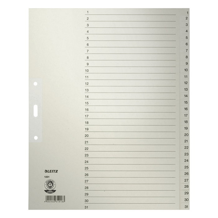 LEITZ Separador numérico con pestaña 1-31 DIN A4 Gris LEITZ Separador numérico con pestaña 1-31 DIN A4 Gris