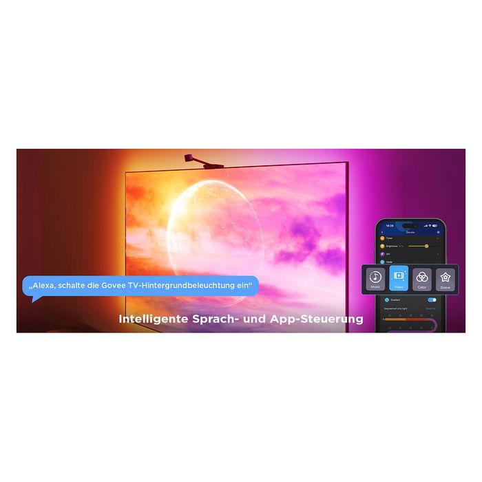 Govee H6098 Tira de Luz Inteligente Netflix Envisual, Compatible con TV de 55"-65", Wi-Fi/Bluetooth, Negro, LED, Salón