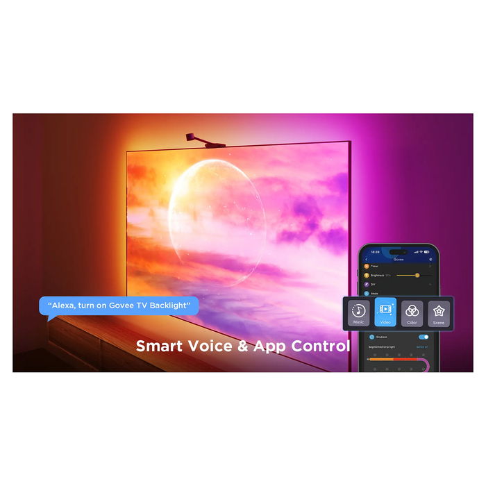 Govee H6098 Tira de Luz Inteligente Netflix Envisual, Compatible con TV de 55"-65", Wi-Fi/Bluetooth, Negro, LED, Salón