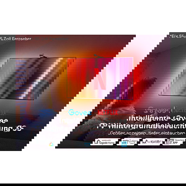 Govee H6098 Tira de Luz Inteligente Netflix Envisual, Compatible con TV de 55"-65", Wi-Fi/Bluetooth, Negro, LED, Salón