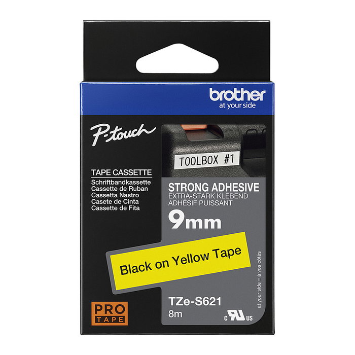 Brother TZeS621 Cinta Laminada Súper Adhesiva 9mm x 8m Amarillo/Negro Brother TZeS621 Cinta Laminada Súper Adhesiva 9mm x 8m Amarillo/Negro