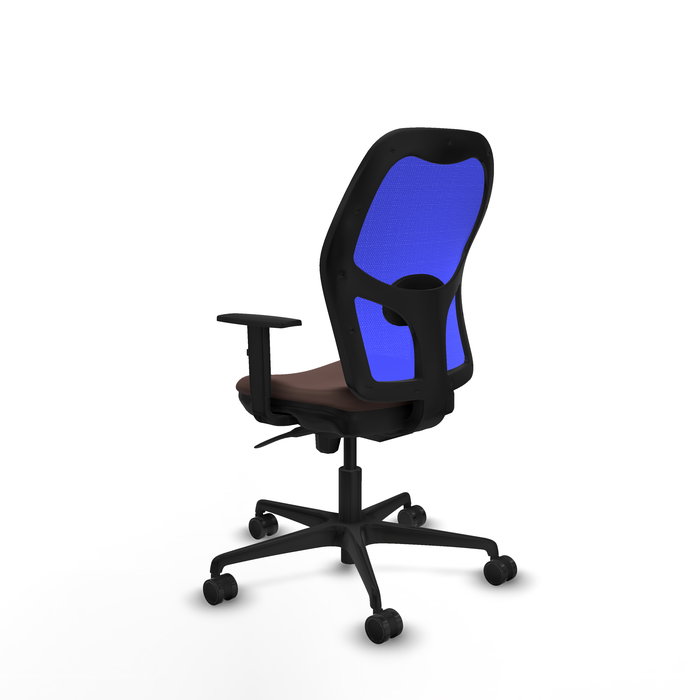 Silla de oficina Jorquera con mecanismo Sincro tapizada con Similpiel color Marrón oscuro y malla color Azul. Equipada con lumbar 1D, Brazos 1D y Ruedas 65mm nailon Silla de oficina Jorquera con mecanismo Sincro tapizada con Similpiel color Marrón oscuro y malla color Azul. Equipada con lumbar 1D, Brazos 1D y Ruedas 65mm nailon