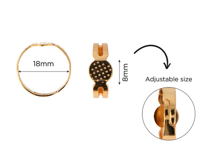 Innspiro Anillos metálicos dorados con base de disco de 8 mm y diseño ajustable Innspiro Anillos metálicos dorados con base de disco de 8 mm y diseño ajustable