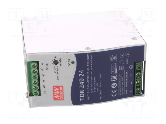 MEAN WELL TDR-240-24 Alimentador de impulso para carril DIN 240W 24VDC 10A MEAN WELL TDR-240-24 Alimentador de impulso para carril DIN 240W 24VDC 10A