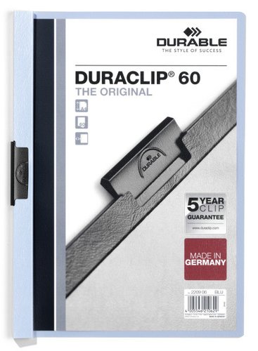 Durable Carpeta Duraclip dossier con pinza lateral azul, capacidad 60 hojas Durable Carpeta Duraclip dossier con pinza lateral azul, capacidad 60 hojas