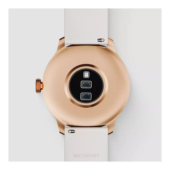 Withings ScanWatch Light - Reloj Inteligente Híbrido con Pantalla OLED, 37 mm, Caja Acero Oro Rosa y Correa Blanca, Monitor Cardíaco, Sueño, 30 días Batería