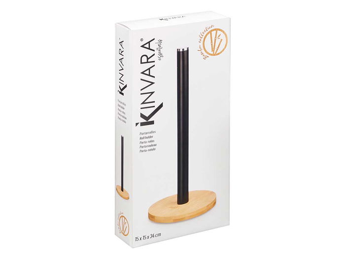 Kinvara Portarrollo de Bambú y Metal Negro 15 x 34 x 15 cm (Set de 12)