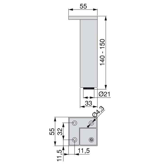 Emuca Lote de 4 pies regulables para muebles Smartfeet, esquina, regulable 140-150mm, Plástico, Cromado