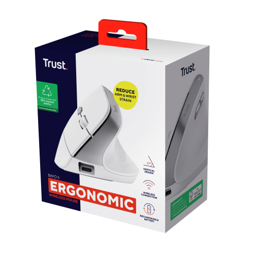 Trust Bayo II Ratón Ergonómico Vertical Inalámbrico Blanco