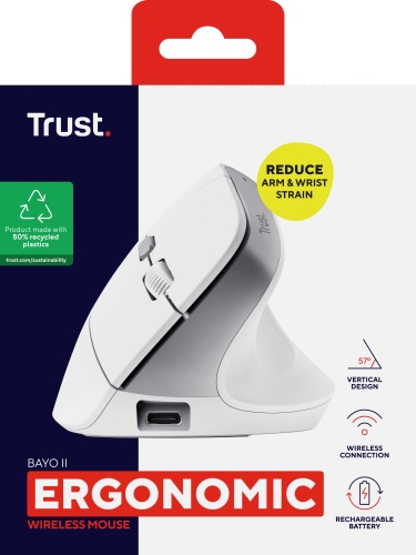 Trust Bayo II Ratón Ergonómico Vertical Inalámbrico Blanco