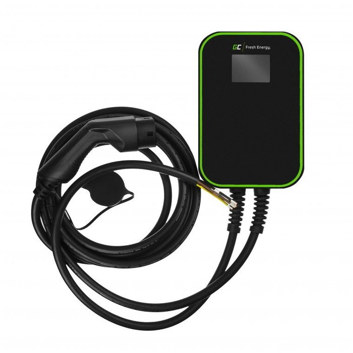 Green Cell Wallbox EV PowerBox con 2 tomas de carga, cable Tipo 2 de 6m, 22KW, 32A, Negro