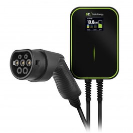 Green Cell Wallbox EV PowerBox con 2 tomas de carga, cable Tipo 2 de 6m, 22KW, 32A, Negro