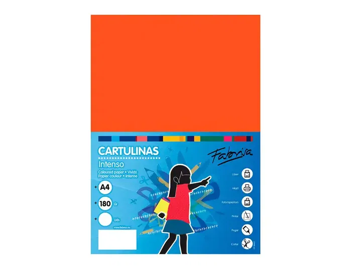 Fabrisa Pack de 50 Cartulinas A4 Naranja Azafrán 180g