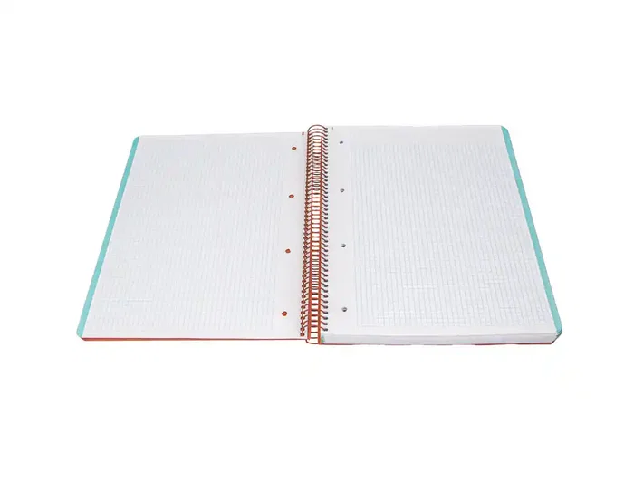 Antartik Cuaderno Espiral Micro A4 Tapa Foam 120Hojas 90gr Cuadrícula 5mm, 5 Bandas Sección, 4 Taladros, Color Coral