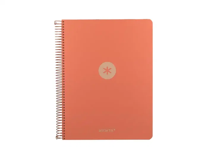 Antartik Cuaderno Espiral Micro A4 Tapa Foam 120Hojas 90gr Cuadrícula 5mm, 5 Bandas Sección, 4 Taladros, Color Coral