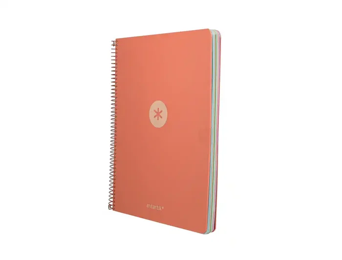 Antartik Cuaderno Espiral Micro A4 Tapa Foam 120Hojas 90gr Cuadrícula 5mm, 5 Bandas Sección, 4 Taladros, Color Coral