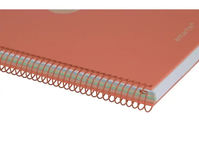 Antartik Cuaderno Espiral Micro A4 Tapa Foam 120Hojas 90gr Cuadrícula 5mm, 5 Bandas Sección, 4 Taladros, Color Coral