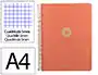Antartik Cuaderno Espiral Micro A4 Tapa Foam 120Hojas 90gr Cuadrícula 5mm, 5 Bandas Sección, 4 Taladros, Color Coral