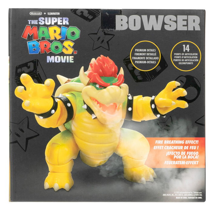 JAKKS PACIFIC Figura Bowser Super Mario Bros 17,5cm La Película Articulada con Efecto de Fuego