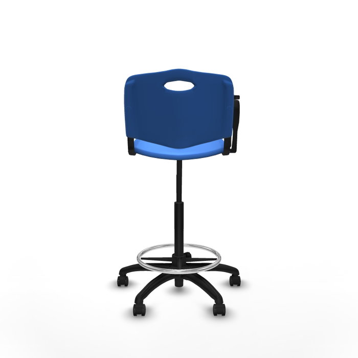 Taburete Robledo con mecanismo Giratorio de PVC color Azul. Equipado con Base poliamida negra, No aplica y Ruedas de parqué