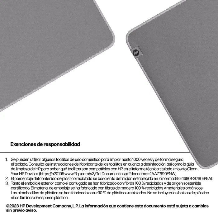 HP 205 Alfombrilla de Escritorio Sanitizable Desk Mat Gris - Antideslizante, Resistente a Salpicaduras, Sostenible, con Garantía de 2 Años, 700x300 mm