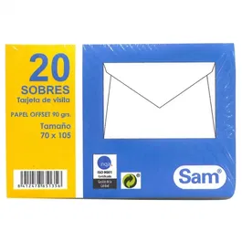 Sam 665135 Paquetes de 20 Sobres Tarjeta de Visita, Offset Blanco 70x105, 90 Grs. Engomado