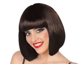 Peluca Lisa Corta Castaña con Flequillo Recto Bob 100g - Estilo Glamour para Disfraces de Secretaria o Vampiresa