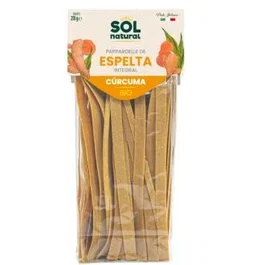 SOLNATURAL Pappardelle de Espelta Integral con Cúrcuma Ecológica - Pasta Vegana - 250 g