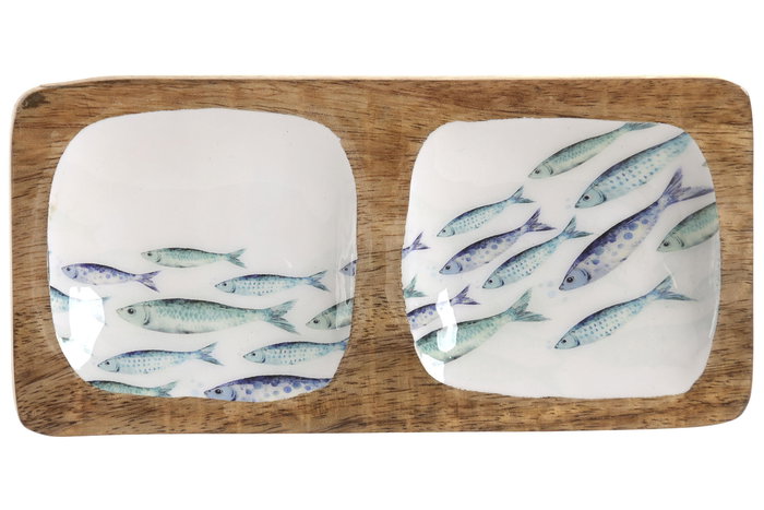 DKD Home Decor Vaciabolsillos Mediterráneo Colección Peces 26, Lacado Blanco y Azul, 10x20x2.5 cm (4 Unidades)