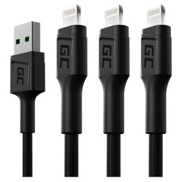 Green Cell Pack de 3 Cables Lightning a USB A 1,2 m Negro
