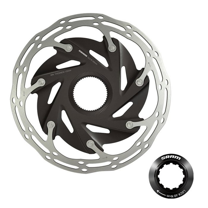 Sram Disco de Freno Center Lock 140 mm Negro-Plata con Soporte de Aluminio Sram Disco de Freno Center Lock 140 mm Negro-Plata con Soporte de Aluminio