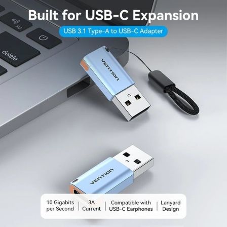 Vention CUAH0 Adaptador USB 3.1 Tipo-A Macho a USB-C Hembra Carga + Transferencia de Datos Azul Vention CUAH0 Adaptador USB 3.1 Tipo-A Macho a USB-C Hembra Carga + Transferencia de Datos Azul