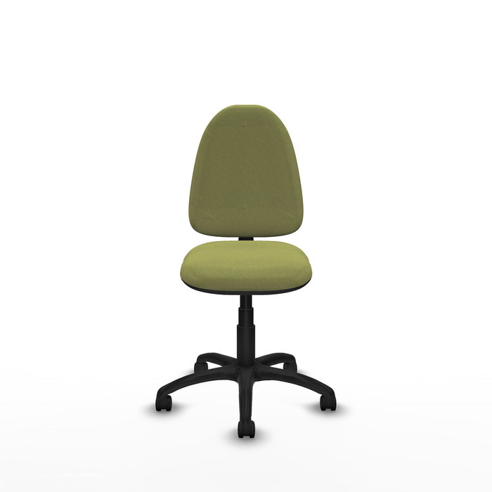 Silla de oficina Aýna con mecanismo Contacto permanente básico tapizada con Tela color Verde oliva. Equipada con Base poliamida negra, Sin brazos y Ruedas de nailon 50 mm