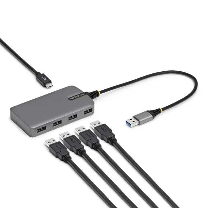 StarTech Hub USB 3.2 Gen 1 5G4AC-USB-A-HUB - 4 Puertos USB-A 5Gbps con Alimentación USB-C Auxiliar, Plug & Play, Gris - Compatible con Windows, macOS, Linux, ChromeOS