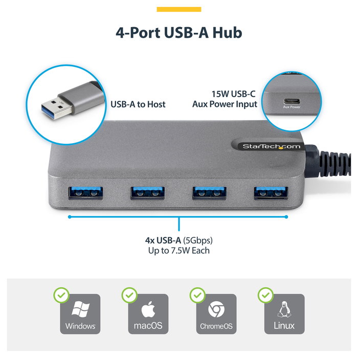 StarTech.com Hub USB-A de 4 Puertos 5Gbps Gris