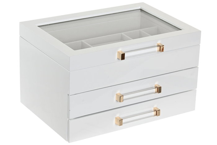 DKD Home Decor Joyero Tradicional Blanco Madera Cristal 26.5 x 19 x 16 cm (2 Unidades)