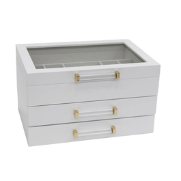 DKD Home Decor Joyero Tradicional Blanco Madera Cristal 26.5 x 19 x 16 cm (2 Unidades)