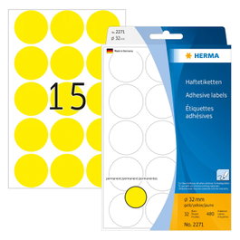 HERMA Etiquetas multiuso redondas amarillas de 32 mm, 480 unidades