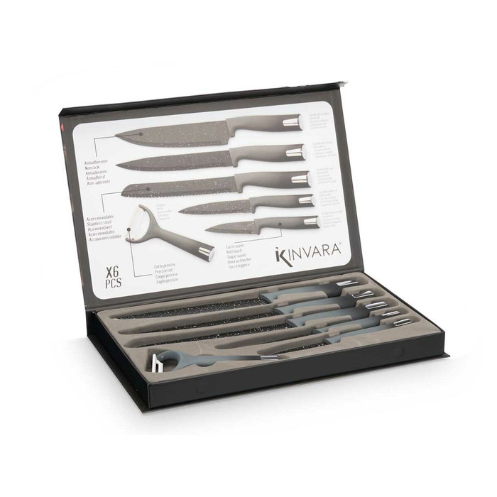 Set de Cuchillos Kinvara Negro Acero Inoxidable Polipropileno 6 Piezas (6 Unidades)