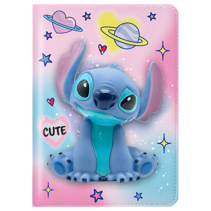 Disney - Cuaderno Squishy con Bolígrafo Pompom de Stitch, Set de Escritura