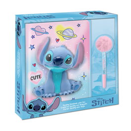 Disney - Cuaderno Squishy con Bolígrafo Pompom de Stitch, Set de Escritura