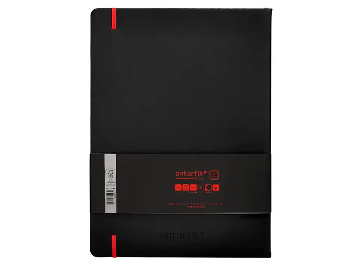 Antartik Cuaderno A4 Negro y Rojo Tapa Dura con Gomilla, 100 Hojas Rayadas 80gr FSC