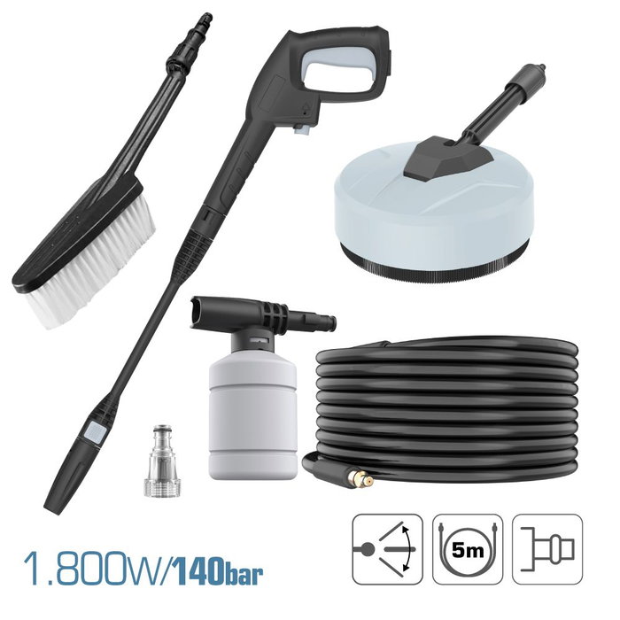 Koma Tools Hidrolimpiadora HL-1800 1.800 W 150 Bar con Manguera 5 m y Accesorios