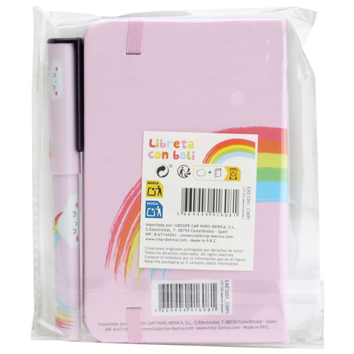 CMP General Libreta con Bolígrafo "Arcoiris" Tapas Duras con Goma y Marcador de Páginas, 160 Páginas Blancas