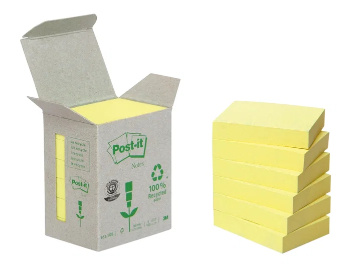 Post-it Bloc de Notas Adhesivas Quita y Pon Reciclado Torre Amarillo 38 x 51 mm Ref. 653