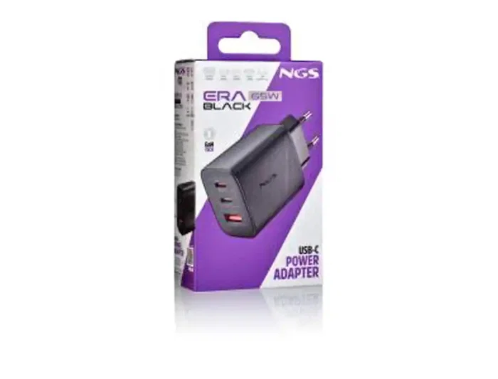 Ngs Cargador de Pared GaN Ultarrápido 65W con 3 Puertos (2 USB-C PD/PPS y 1 USB-A QC3.0) para Portátil, Smartphone y Tablet