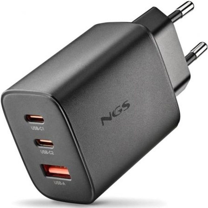 NGS Cargador de Pared GaN ERA 65W con 2 USB-C y 1 USB-A Negro