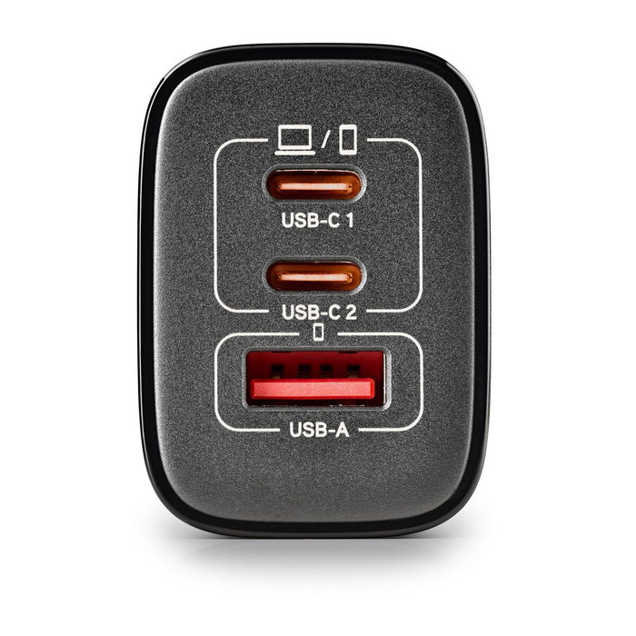 NGS Cargador de Pared GaN ERA 65W con 2 USB-C y 1 USB-A Negro