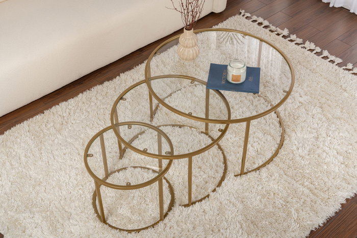 Aurum Juego de 3 Mesas de Café Redondas 80, 60, 42 cm Doradas y Transparentes Aurum Juego de 3 Mesas de Café Redondas 80, 60, 42 cm Doradas y Transparentes